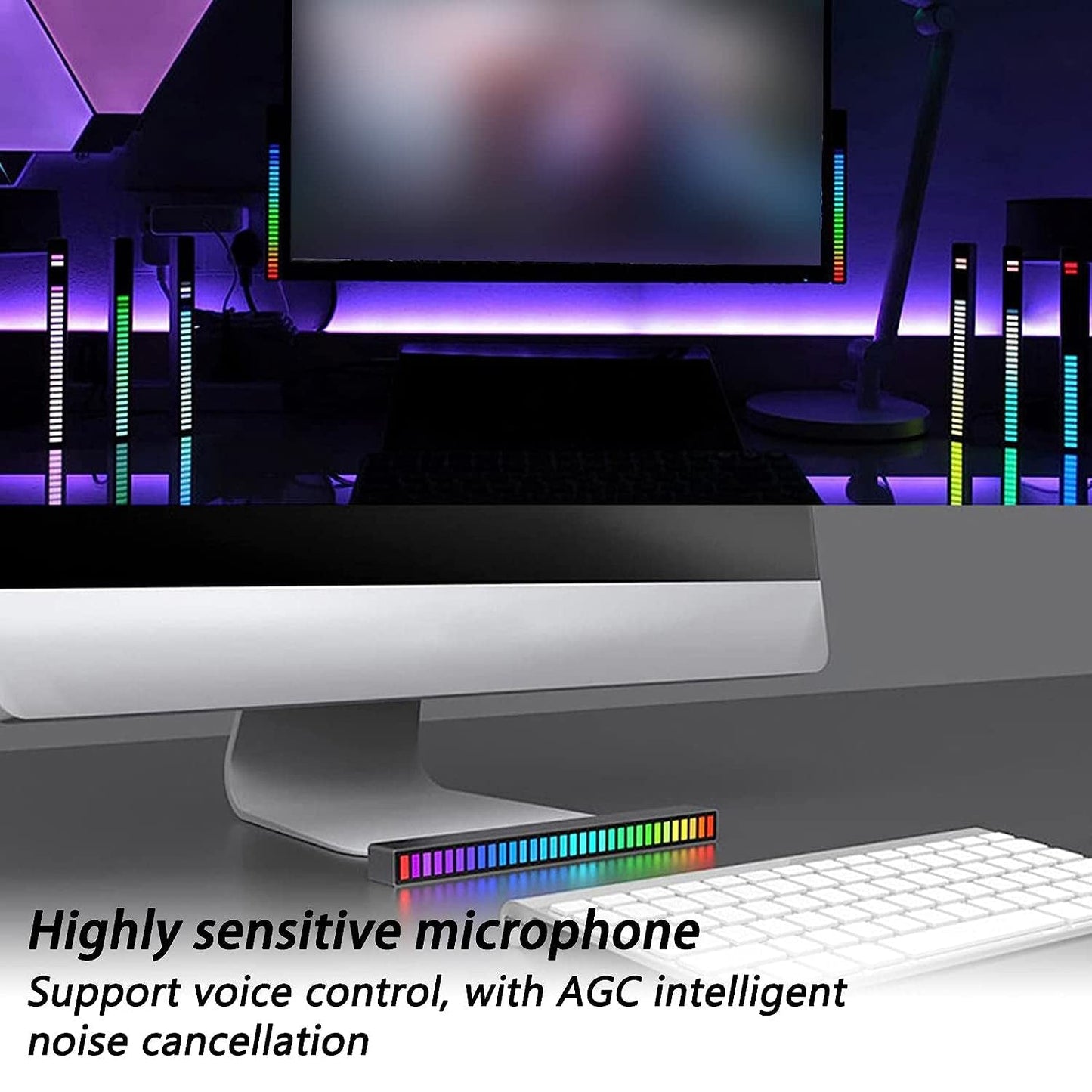 RhythmX: Voice-Activated RGB Light Bar with 40-Bit Pickup & Sound Reactive LED for Music, Desktop & Car Ambience