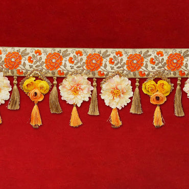 Webelkart Multicolor Rose Flower With Khatushyam Handmade Door Hanging/Bandarwal/Toran for Diwali Deccor |Traditional Bandarwal for Door (40" Inches) (Design -5)