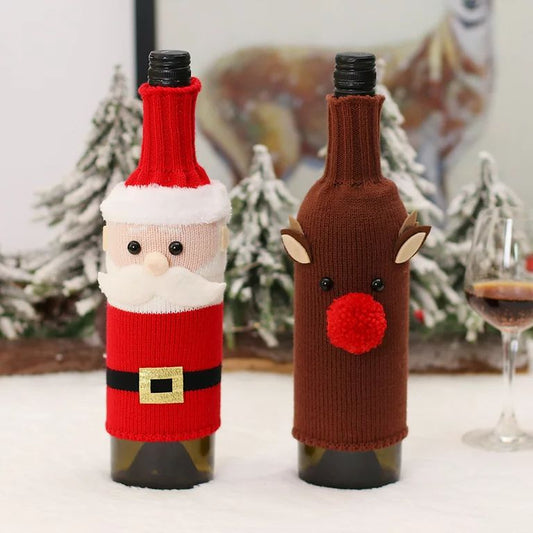 Santa and Reindeer Wine Bottle Cover(set of 2)