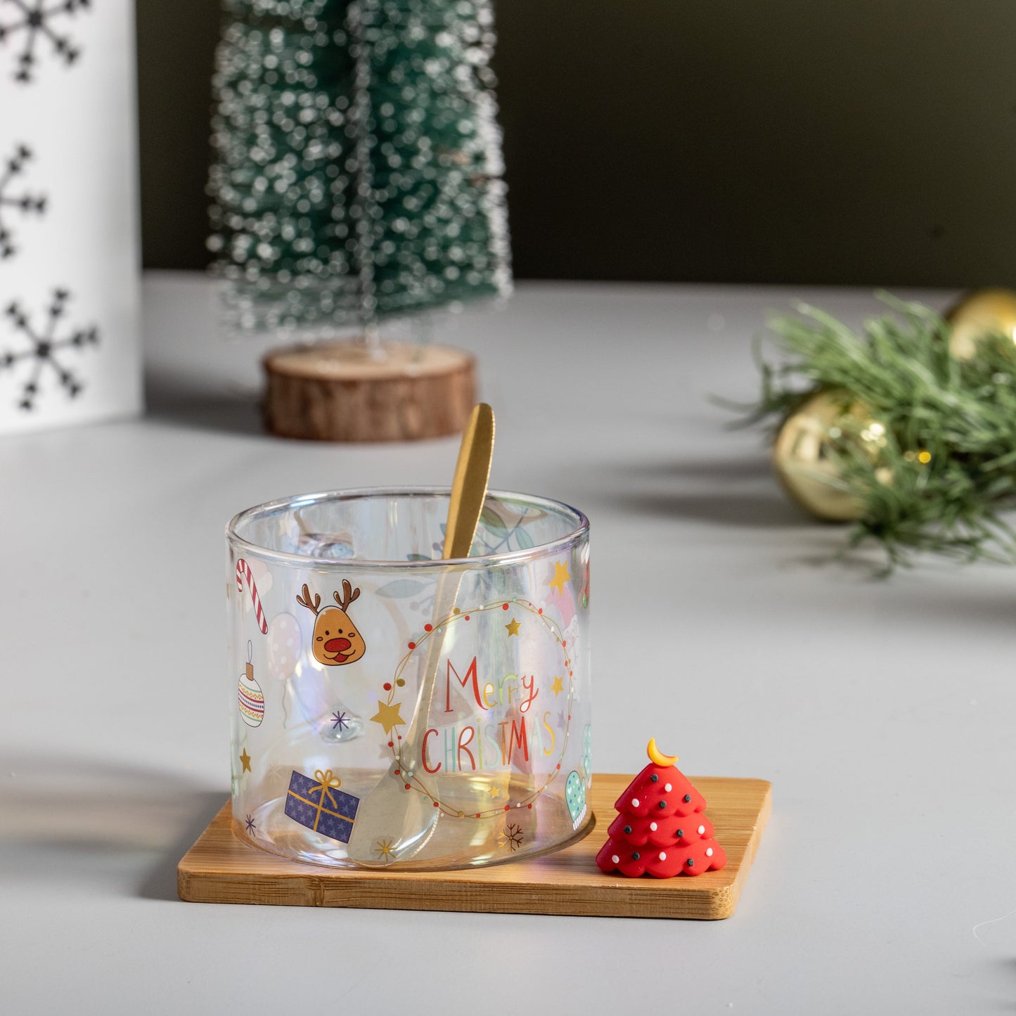 Glass Mug with Wooden plate