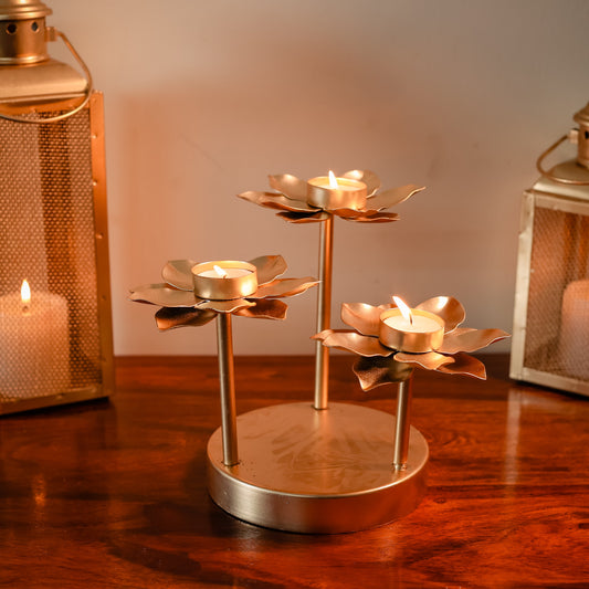 Metal Golden T Candle Holders (Set of 3)