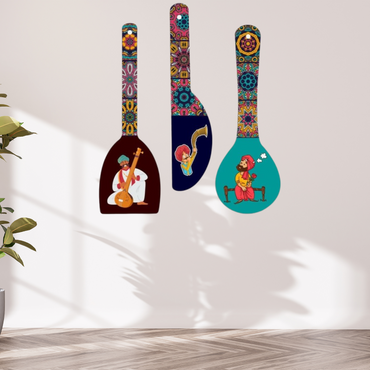 Webelkart Antique Rajasthani Culture Wall Hanger Spoons for Home Decoration | Living Room | Gift | Modern Decoration Items | Kitchen Wall Decor | Home Decor Hanging Items- (Set of 3 12" Inches)