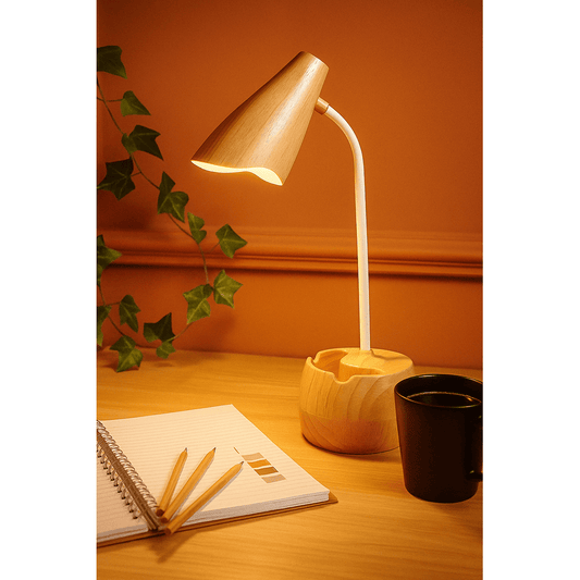 Modern Wooden LED Table Lamp – Touch Sensor & USB Rechargeable