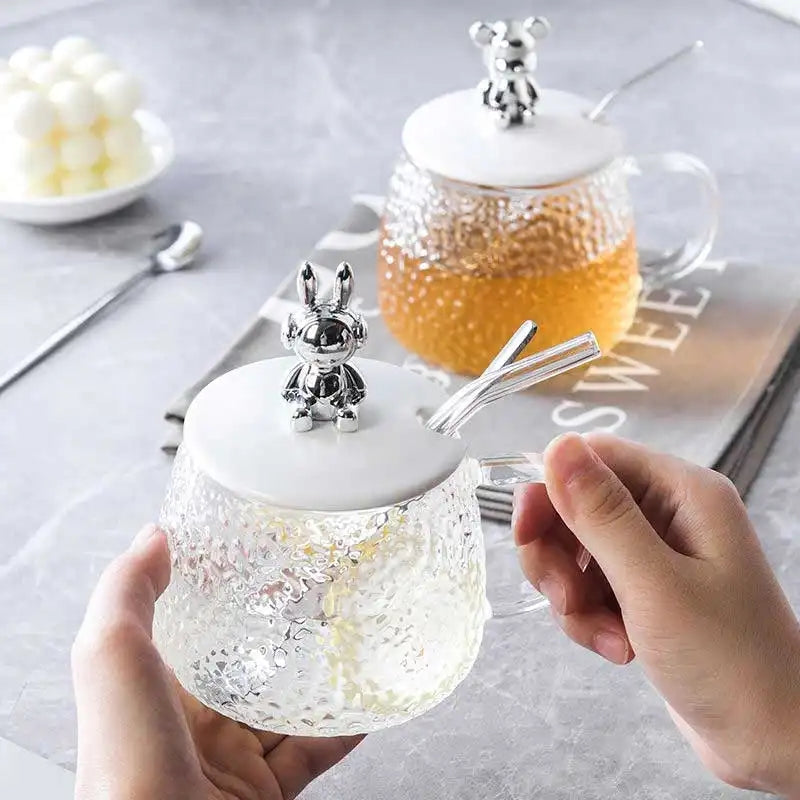 Nordic Textured Glass Teddy Mug