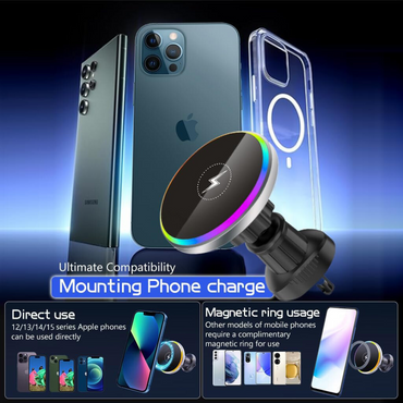 Pulse: MagSafe Car Wireless Charger with Sound-Reactive Ambient Lights & 2-in-1 Phone Mount for Hands-Free Charging