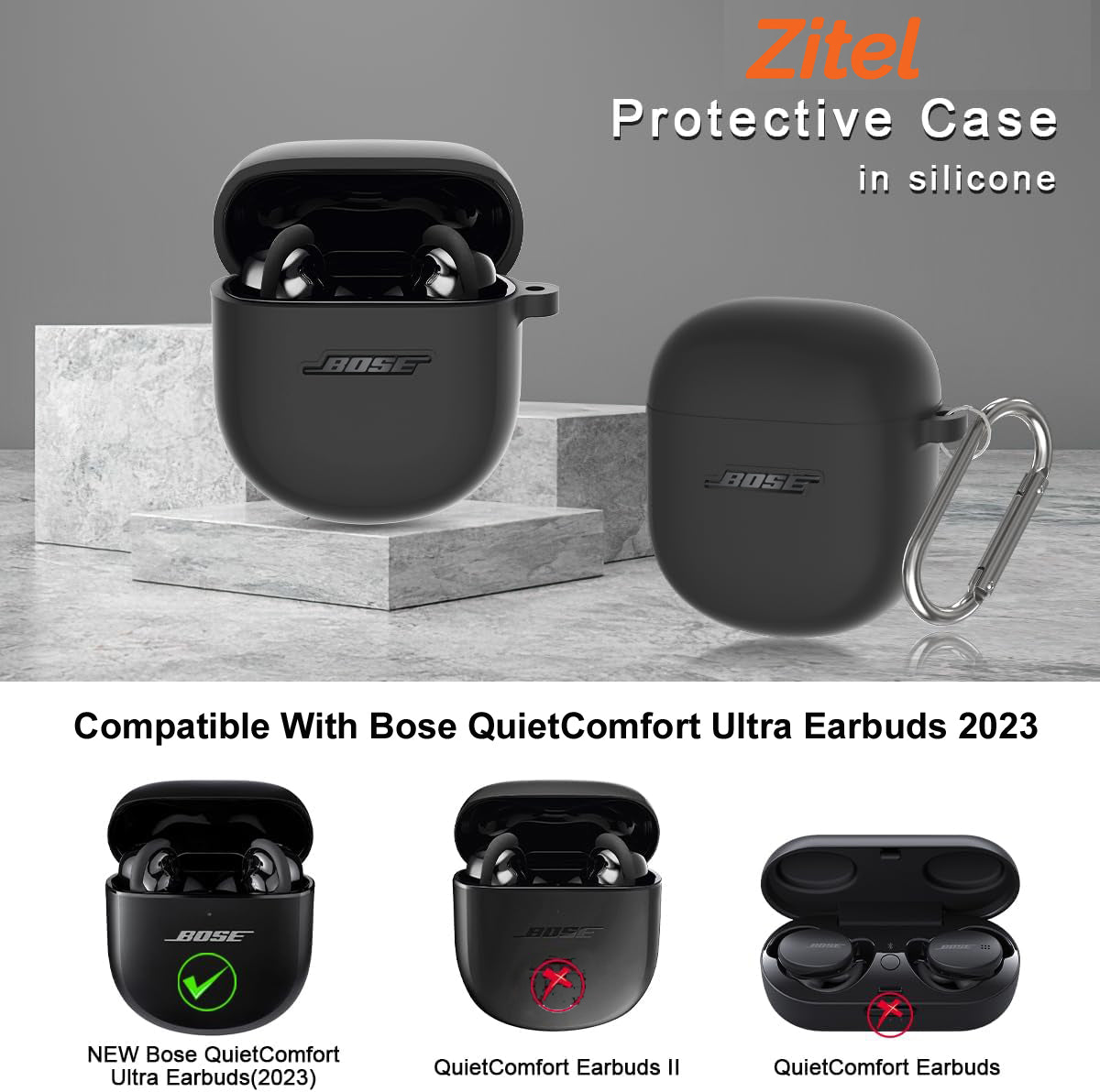 Zitel Case for Bose QuietComfort Ultra Earbuds 2023 - Black