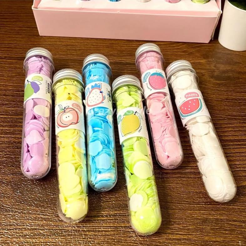 FruityClean: Cute Travel-Friendly Hand Soap Paper Flake Tubes (Set of 3) – Perfect for On-the-Go Hygiene
