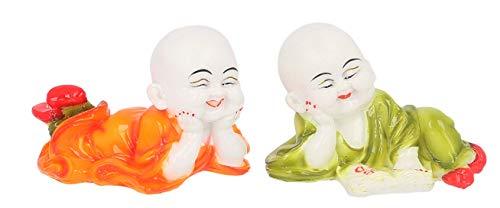 WebelKart By JaipurCrafts Polyresin Cute Child Monk Showpiece (7.62 cm, Multicolour) - Set of 2