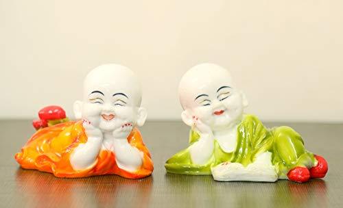 WebelKart By JaipurCrafts Polyresin Cute Child Monk Showpiece (7.62 cm, Multicolour) - Set of 2