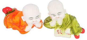 WebelKart By JaipurCrafts Polyresin Cute Child Monk Showpiece (7.62 cm, Multicolour) - Set of 2
