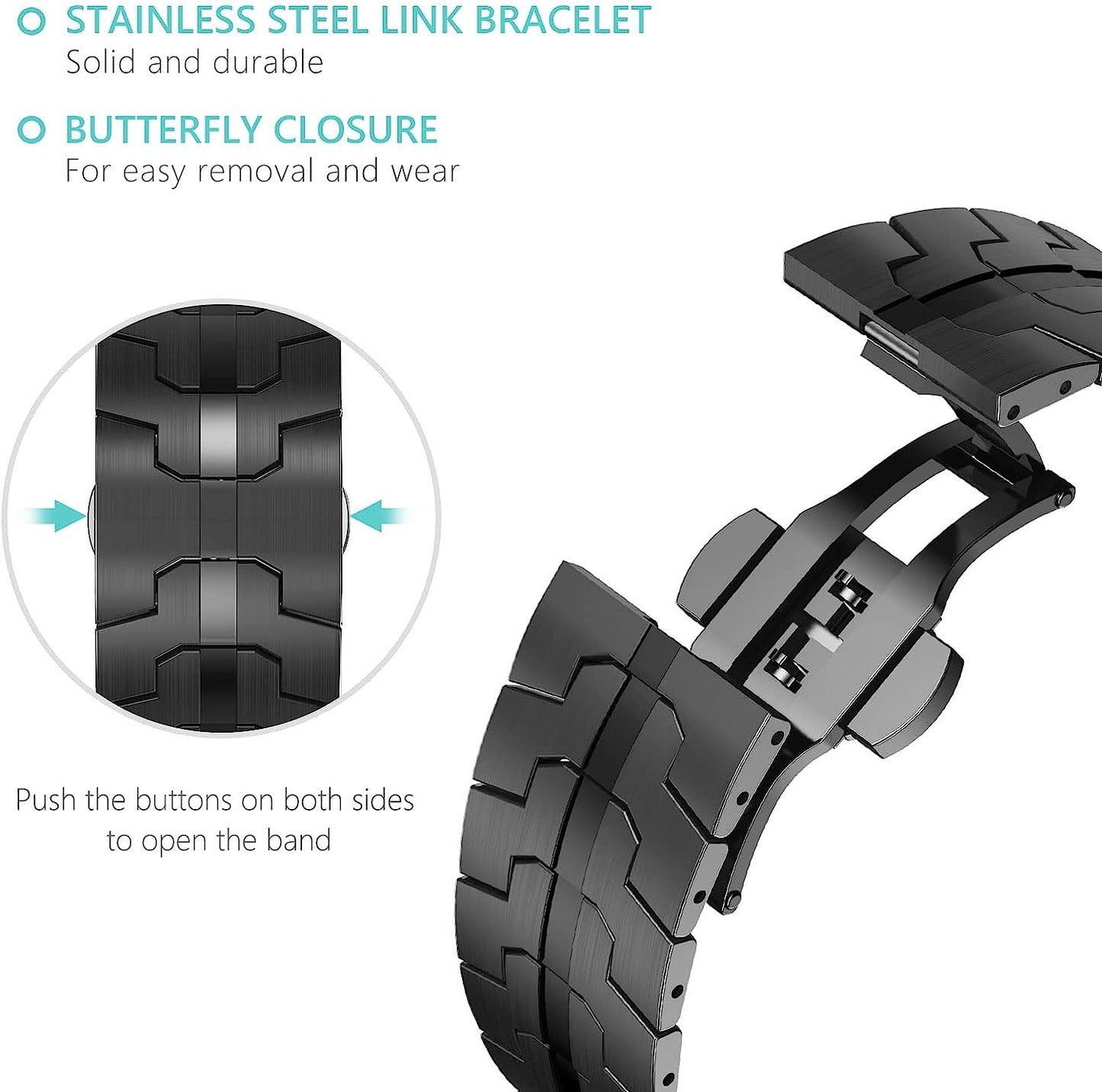 Zitel Metal Bands for Apple Watch Straps Ultra 2 / Ultra 49mm 46mm 45mm 44mm, Series 10 9 8 7 6 5 4 3 2 1 SE - Black