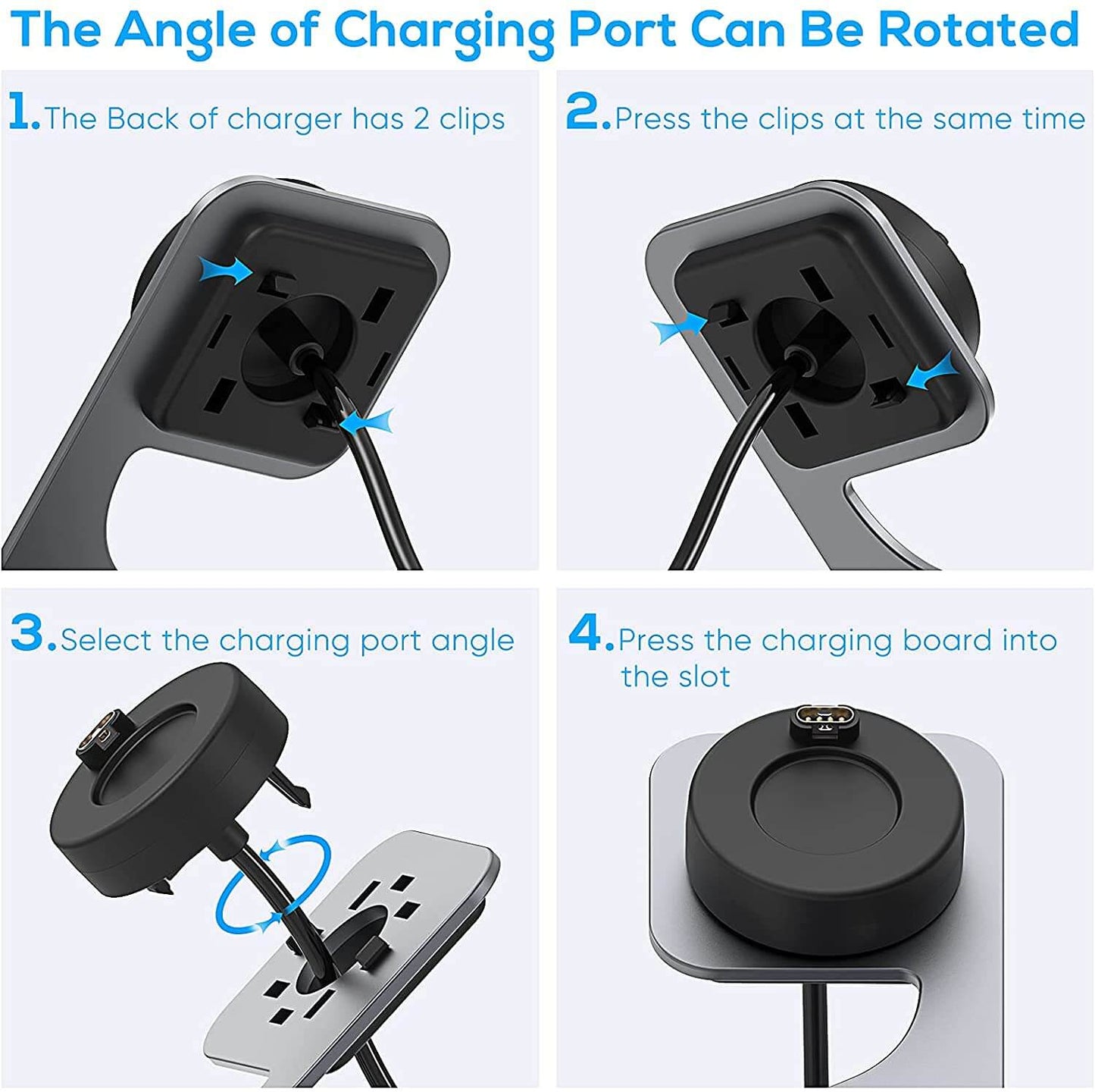 Zitel Charger Stand for Garmin Fenix 5/5S/5X Plus, Fenix 6/6S/6X Pro, Forerunner 945/935/245/45/45S, Vivoactive 3/4, Venu Sq Music/2/2S/4S - Silver