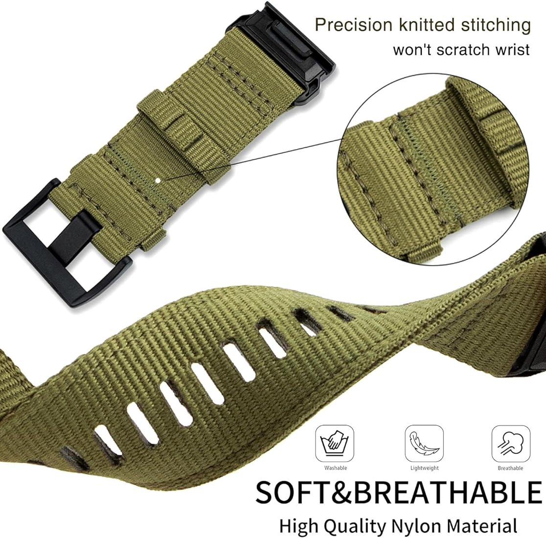 Zitel Band for Garmin Fenix 8 47mm, 7/7 Pro, 6/6 Pro, 5/5 Plus, Epix Pro/Gen 2 47mm, Forerunner 965/955/945/935, Rugged Nylon 22mm Sport Strap