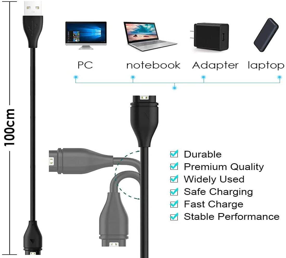 Zitel Charger for Garmin Forerunner 945, 955, 935, 745, 255, 245, 165, 55, 45, 45S Charging USB Cable With Dust Plug