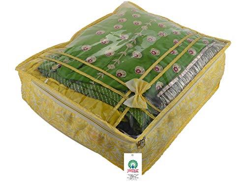 JaipurCrafts 12 Pieces Flowers Print Non Woven Saree Cover Set, Gold (45 x 35 x 16 cm)