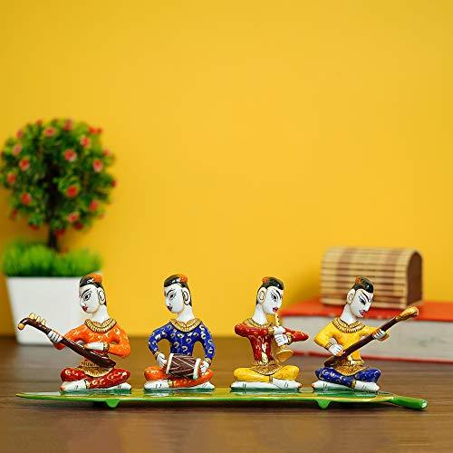 Webelkart Hand-Painted Rajasthani Musician Group Metal Figurine - 13.50 Inch x 4 Inch x 3 Inch (Metal, Multi-Color)