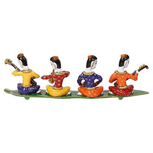 Webelkart Hand-Painted Rajasthani Musician Group Metal Figurine - 13.50 Inch x 4 Inch x 3 Inch (Metal, Multi-Color)