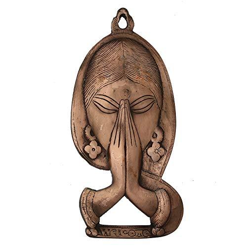 Webelkart Welcome Lady Metal Wall Hanging (13 cm x 2.54 cm x 27 cm, Brown)