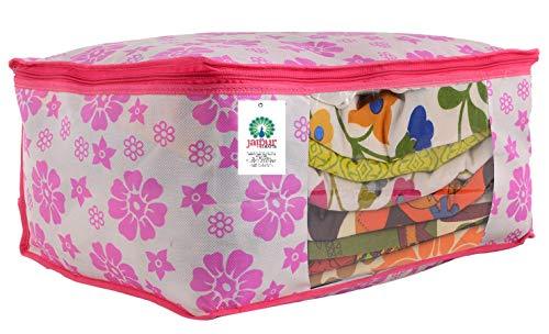 JaipurCrafts 12 Pieces Flowers Print Non Woven Saree Cover Set, Pink (45 x 35 x 21 cm)