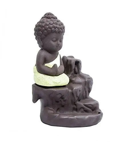 JaipurCrafts WebelKart Buddha Smoke Fountain |Buddha Incense Burner | Meditating Monk Buddha Smoke Backflow Cone Incense Holder Decorative Showpiece |Buddha Idol | Buddha Fountain |Buddha Statue (Yellow) With Free 10 Back flow Incense Cones