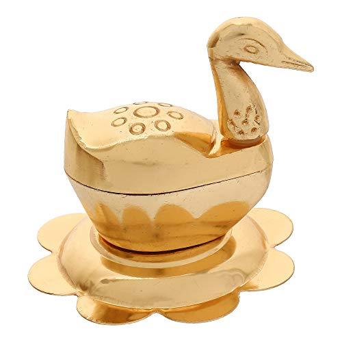 JaipurCrafts Zinc Roli-Chandan, Chawal-Akshat-Haldi -Kumkum Box with Loving Bird Duck Pair Chopda Showpiece for Pooja Purpose (6.50 cm, Gold)