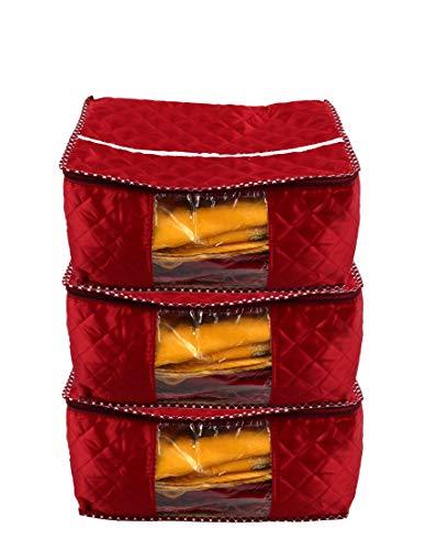 JaipurCrafts 3 Pcs Satin Fabric Saree Cover, 15 Sarees, Gift Set, Maroon (45 x 35 x 23 cm)