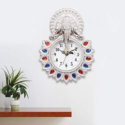 Webelkart Plastic Lord Ganesha Designer Wall Clock (Silver_13 Inch X 2 Inch X 17 Inch)
