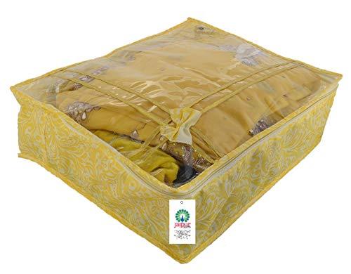 JaipurCrafts 3 Pieces Flowers Print Non Woven Saree Cover Set, Gold(45 x 35 x 23 cm)