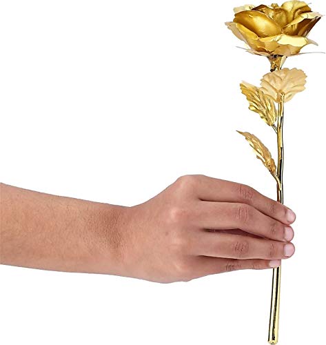 Webelkart Premium Plastic Valentine Gift for Girls Boys Girlfriend Boyfriend Husband Wife Love Couple Decorative 24K Gold Plated Artificial Rose Flower with Box (Gold, 10 Inches), Artificial Gold Rose