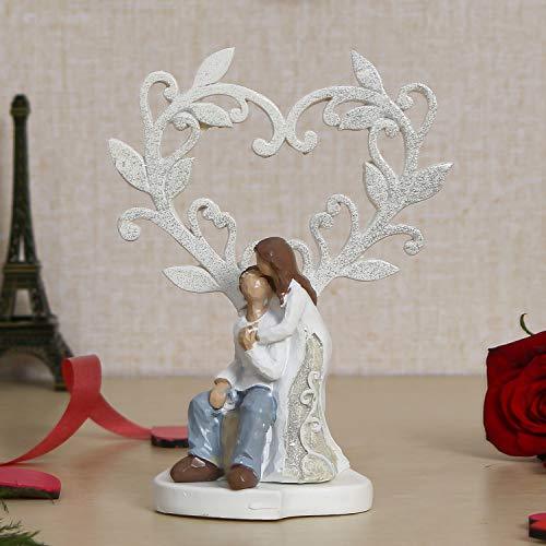 Webelkart Ceramic Romantic Valentine Love Couple Sitting Statue Showpiece, 16cm, White, 1 Piece
