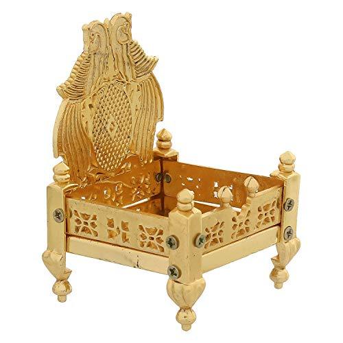 Webelkart Handcrafted Premium Gold Plated Metal Singhasan for Pooja, Religious Puja Gifts and Decor, Showpiece - (10 cm x 8 cm x 18 cm)