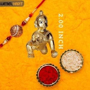 Webelkart Premium Combo of Rakhi Gift for Brother and Bhabhi and Kids with Laddu Gopal Metal Showpiece- 3 INCH, Rakshabandhan Gifts for Bhai Sister - Fancy Rakhi with Laddu Gopal