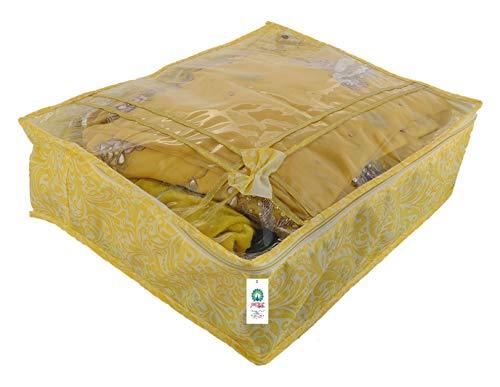 JaipurCrafts 12 Pieces Flowers Print Non Woven Saree Cover Set, Gold (45 x 35 x 23 cm)
