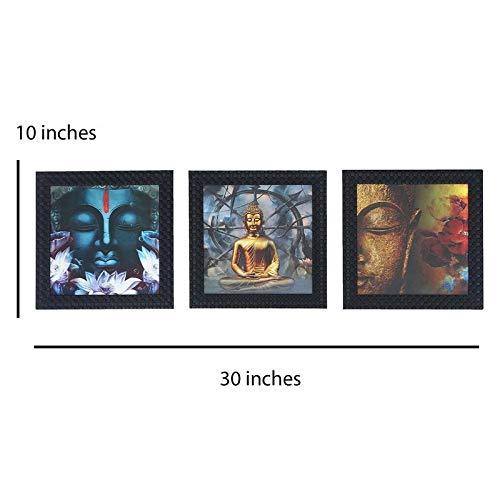 JaipurCrafts Gautam Buddha Set of 3 Framed UV Digital Reprint Painting (Wood, Synthetic, 26 cm x 76 cm)