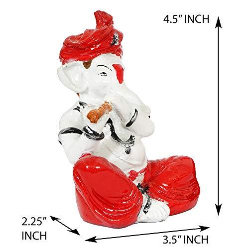 Webelkart Polyresin Lord Ganesha Musician Showpiece, 4.50 IN, Red, Multicolour, 3 Piece