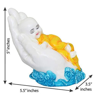 Webelkart Premium Cute Child Monk Sleeping on Palm Showpiece - 12 cm (Polyresin, Multi)- for Home Decor| Office Decor| Valentines Day Gifts | Diwali Decor| Vaastu Decor| Fengshui