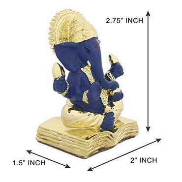 Webelkart Gold Plated Lord Ganesha for Car Dashboard Statue Ganpati Figurine God of Luck & Success Diwali Gifts Home Decor (Size: 2.75 x 2.25 inches)