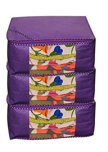 JaipurCrafts 3 Pieces Non Woven Saree Cover Set, Blue (45 x 35 x 21 cm)