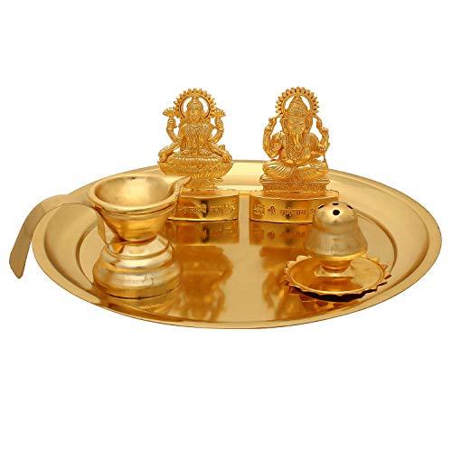 Jaipurcrafts Pooja Metal Thali Set With Laxmi And Ganesha Idol For Diwali Pooja