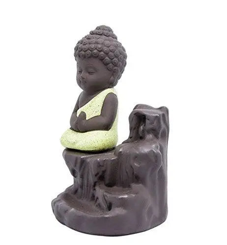 JaipurCrafts WebelKart Buddha Smoke Fountain |Buddha Incense Burner | Meditating Monk Buddha Smoke Backflow Cone Incense Holder Decorative Showpiece |Buddha Idol | Buddha Fountain |Buddha Statue (Yellow) With Free 10 Back flow Incense Cones