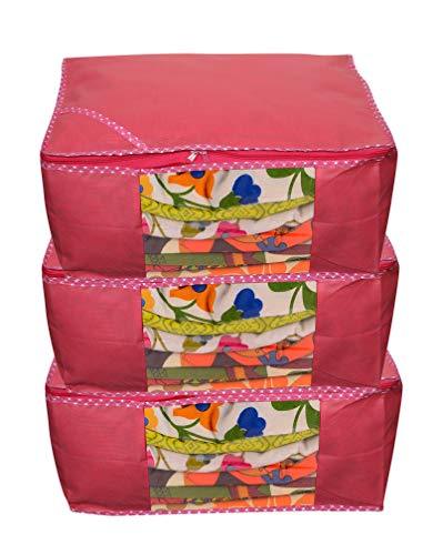 JaipurCrafts 3 Pieces Non Woven Saree Cover Set, Pink (45 x 35 x 22 cm)