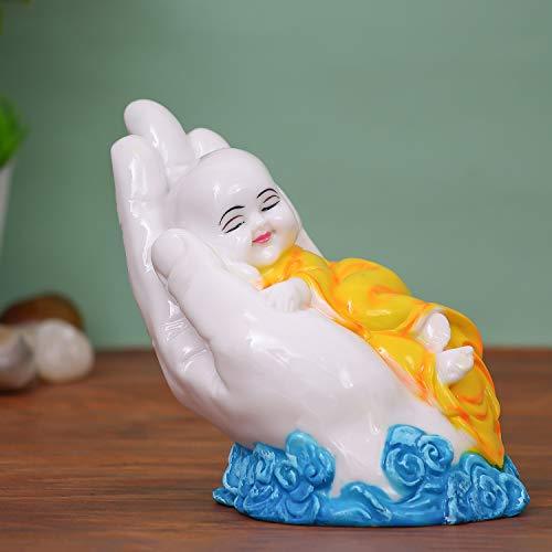 Webelkart Premium Cute Child Monk Sleeping on Palm Showpiece - 12 cm (Polyresin, Multi)- for Home Decor| Office Decor| Valentines Day Gifts | Diwali Decor| Vaastu Decor| Fengshui