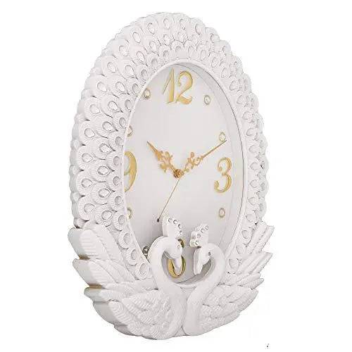 JaipurCrafts Plastic Peacock Diamond Wall Clock (White_34 x 38 cm)