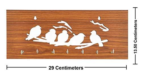 JaipurCrafts 5-Birds Wooden Key Holder (29 cm x 13.5 cm x 0.4 cm, Brown)- 7 Hooks