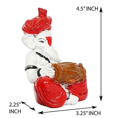 Webelkart Polyresin Lord Ganesha Musician Showpiece, 4.50 IN, Red, Multicolour, 3 Piece