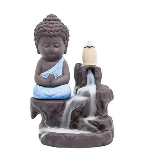 JaipurCrafts Maditating Monk Buddha Smoke Back flow Cone Incense Holder| Decorative Showpiece- with 6 free Smoke Back flow Scented Cone Incenses