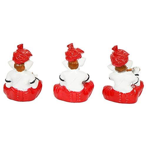 Webelkart Polyresin Lord Ganesha Musician Showpiece, 4.50 IN, Red, Multicolour, 3 Piece