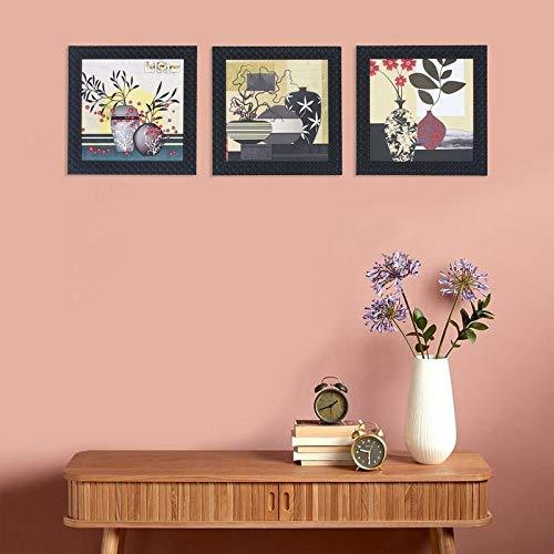 JaipurCrafts Flower Vas Set of 3 Framed UV Digital Reprint Painting (Wood, Synthetic, 26 cm x 76 cm)