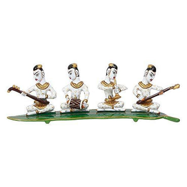 Webelkart Hand-Painted Rajasthani Musician Group Metal Figurine - 13.50 Inch x 4 Inch x 3 Inch (Metal, Multi-Color)