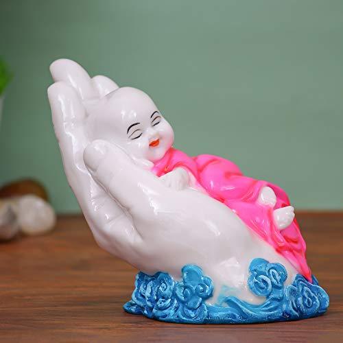 Webelkart Cute Child Monk Sleeping on Palm Showpiece - 12 cm (Polyresin, Multi)- for Home Decor| Office Decor| Valentines Day Gifts | Diwali Decor| Vaastu Decor| Fengshui